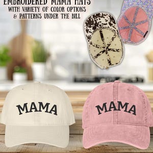 MAMA embroidered ballcap, variety of colors and fun undervisor patterns, perfect Mothers Day gift