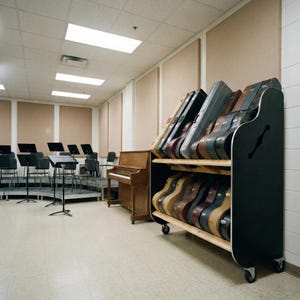 Mobile Electric Guitar Storage Rack | Double-Stack, Nitro-Safe Music Classroom Organizer