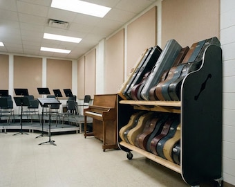 Mobile Electric Guitar Storage Rack | Double-Stack, Nitro-Safe Music Classroom Organizer