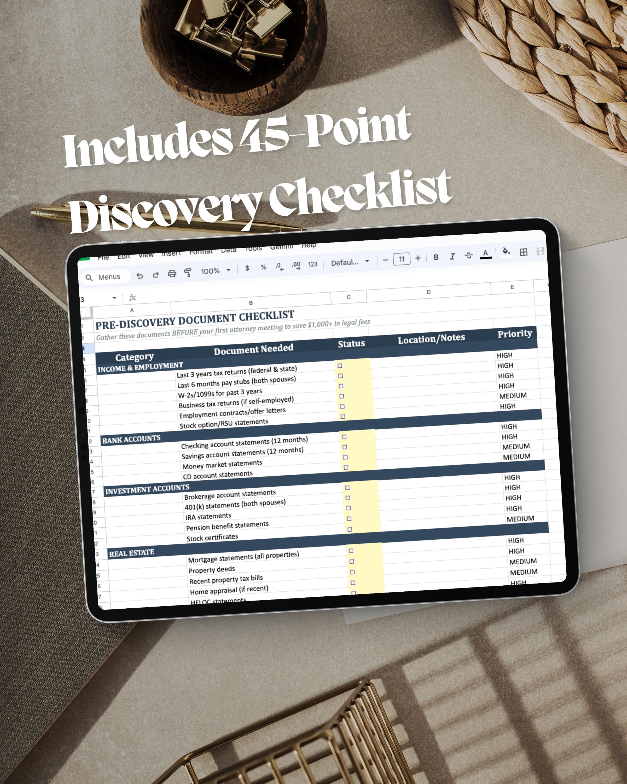 Div Checklists Divorce Settlement Spreadsheet: Asset Division, Alimony Calculator ...
