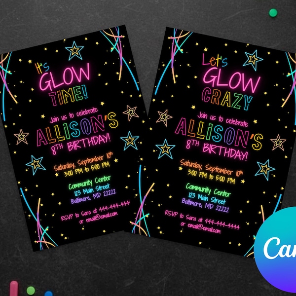 Neon Glow Party Bundle | Ultimate Blacklight Birthday Decorations Kit & Digital Invite