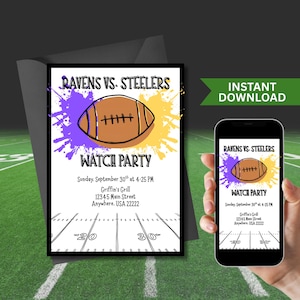 Football Watch Party Invitation, Game Day Template, Tailgate Evite (Digital Download)