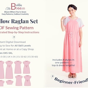 Willow Raglan Set PDF Sewing Pattern | 8-in-1 Tunic Top & Dress Pattern | Beginner-Friendly | XXS-5XL