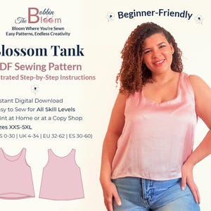 Blossom Tank Sewing Pattern – Beginner-Friendly PDF Top Pattern – Digital Download – Sizes XXS-5XL – Easy Summer Tank for Women