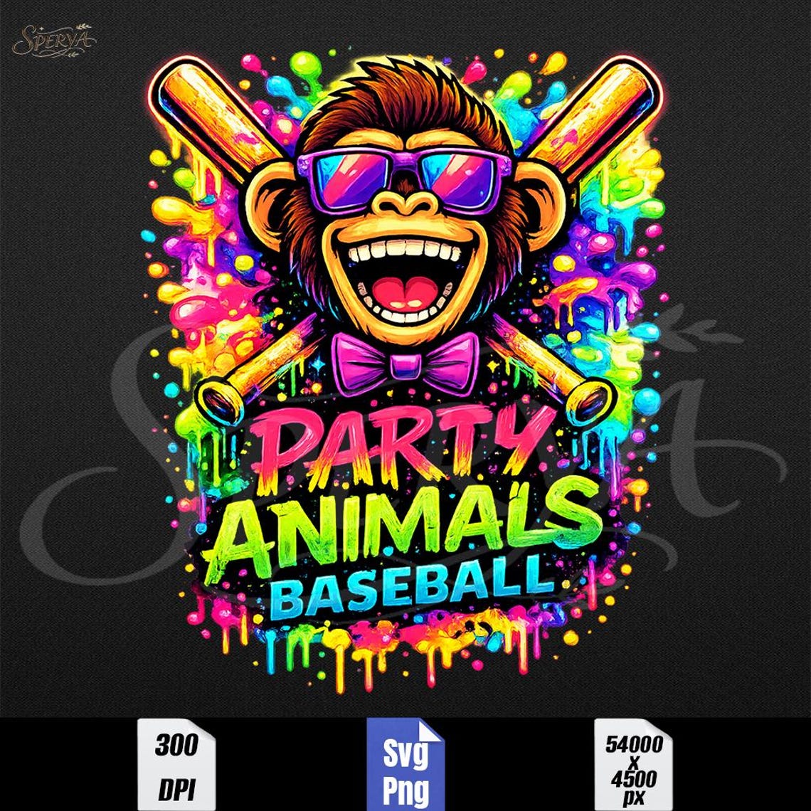 Party Animals Baseball Funny Monkey Png Svg Digital Download - Etsy