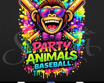 Party Animals Baseball Funny Monkey Png Svg Digital Download