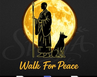 Peace Walking Png Monk & Dog Minimalist Zen Art Digital Download Zen Meditation Png