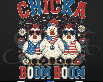 Chicka Boom Boom Funny Chicken Patriotic 4th of July, Retro Fireworks Graphic,  Sarcastic American Rooster Gift, SVG PNG Digital Download