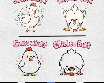 Guess What Chicken Butt Bundle, Funny Preppy Sublimation Design, Front and Back Retro Humor (PNG SVG Digital Download)