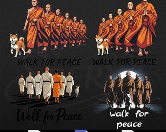 Peace Walking Png Monk & Dog Minimalist Zen Art Digital Download Zen Meditation Png and Sv