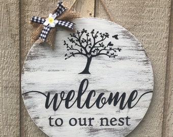 Door Hanger Front Door, Carved wood sign, Round Door Sign, Mom Gift, Door Hanger Summer, Anniversary Gift, Gifts for Wife, Wooden Round Sign