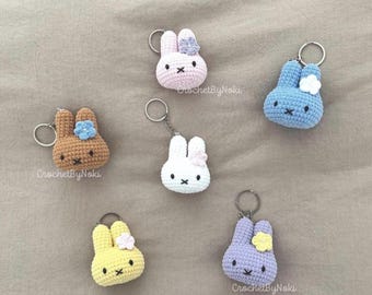 Handmade Crochet Bunny Plush with Flower and Pearl Bead Keychain, Bag Charm - Customizable Bunny and Flower | Cute Gift