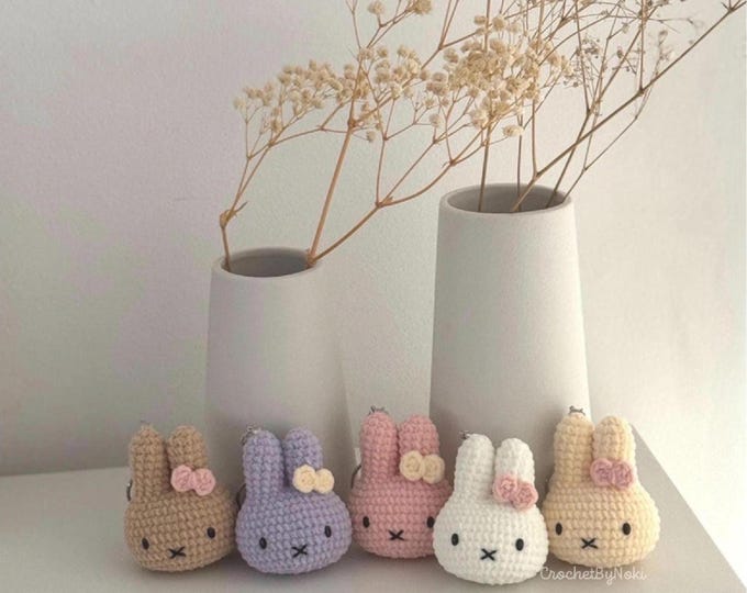 Handmade Crochet Bunny Plush with Bow Keychain, Bag Charm