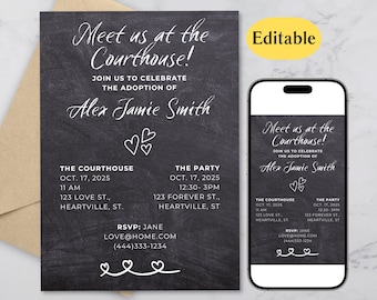 Editable Adoption Party Courthouse Invite Canva Template Gotcha Day Printable Digital Invitation Finalization Shower Celebration Chalkboard