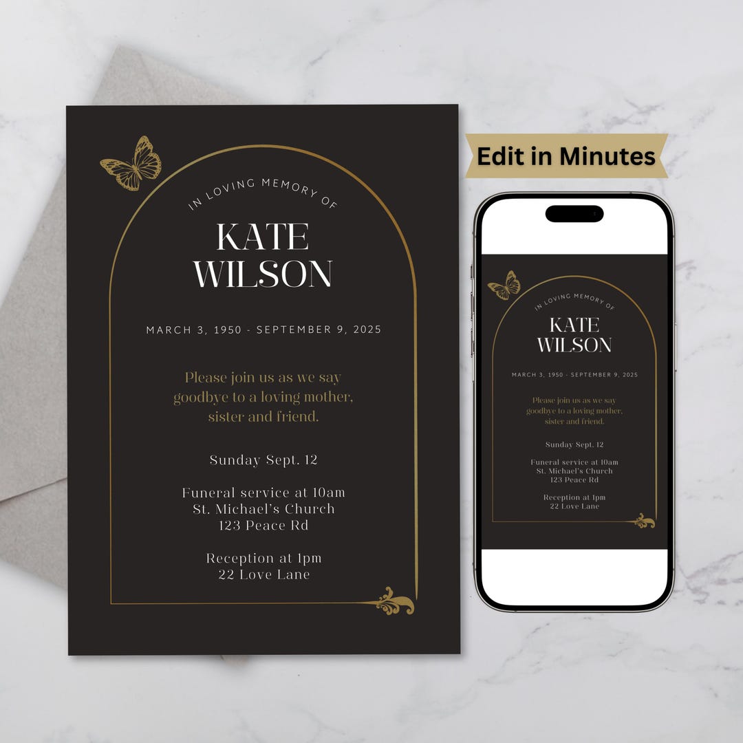 Easy Funeral Invitation Editable Canva Template: Celebration of Life ...