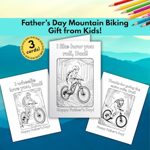 Cartes à colorier pour papa en vélo de montagne Fête des pères, papa cycliste, activité à imprimer pour les enfants, cadeau pour vélo, bricolage, pages à téléchargement immédiat
