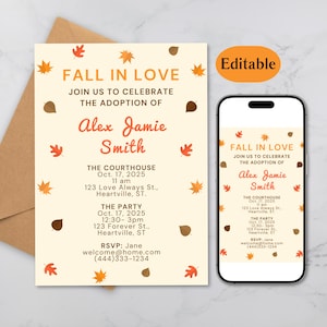 Fall Adoption Courthouse Party Invitation: Editable Canva Template (Digital Download, 5x7in