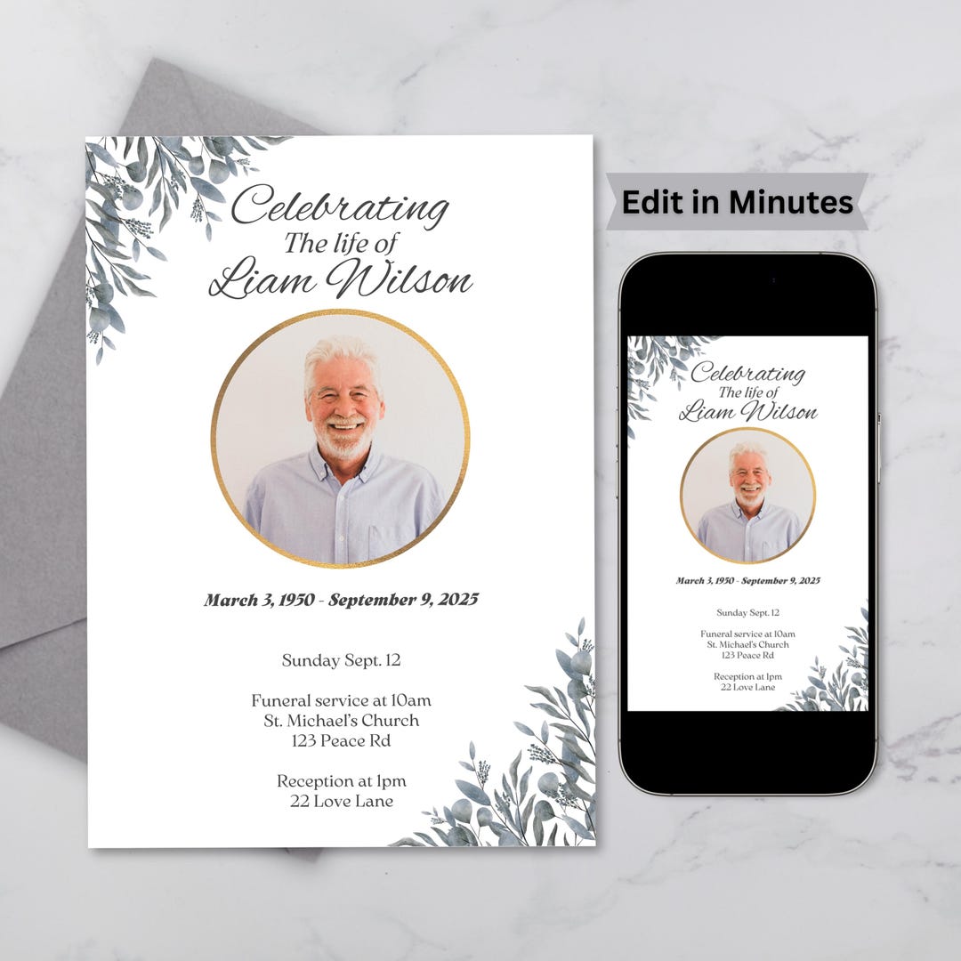Editable Funeral Invitation Canva Template, Digital Celebration of Life ...