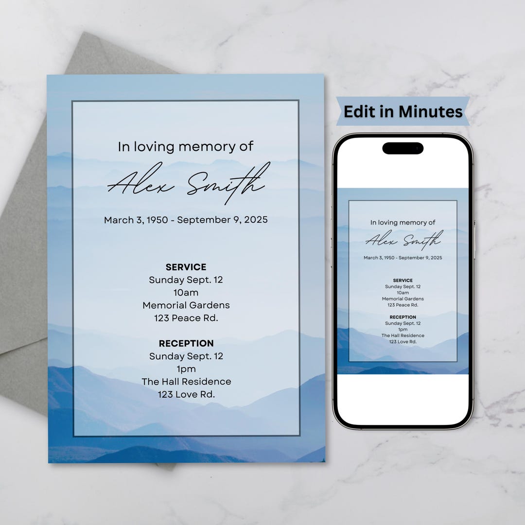 Easy Editable Funeral Invitation Canva Template: Celebration of Life ...