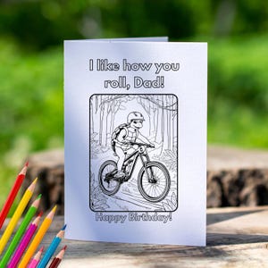 Carte d'anniversaire papa cycliste VTT cycliste papa VTT vélo activité de coloriage imprimable pour enfants cadeau bricolage téléchargement immédiat tortue