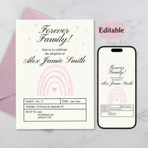 Editable Adoption Party Invitation: Rainbow Celebration (Digital Download, Canva Template) Baby Girl Shower