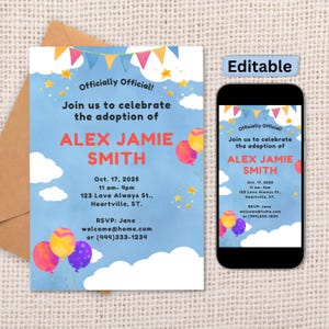Adoption Party Invitation Template: Editable Canva Gotcha Day Invite (Digital Download), Balloon Baby /child shower