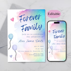 Adoption Party Invite Editable on Canva Template Gotcha Day Printable Digital Invitation finalization Adoption Celebration DIY Adoption Day