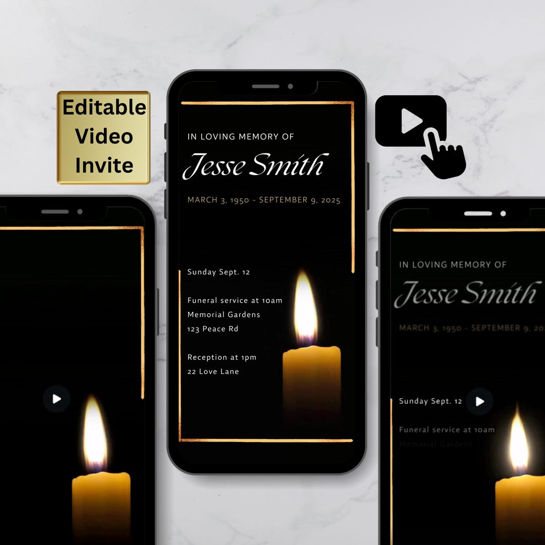 Funeral Video Invitation Editable Canva Template: Digital Celebration ...