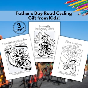 Cycliste sur route papa fête des pères à colorier 3 cartes vélo de route activité imprimable pour enfant cadeau bricolage cyclisme papa vélo feuille à téléchargement immédiat