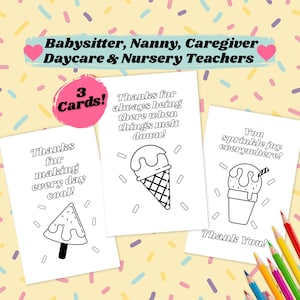 Carte de remerciement crème glacée pour baby-sitter Imprimable nounou infirmière de garde d'enfants enseignant de maternelle ECE appréciation cadeau numérique bricolage