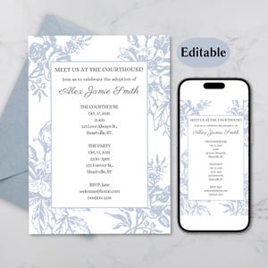 Adoption Courthouse Party Editable Invitation: Vintage Floral Canva Template (Digital Download, 5x7)