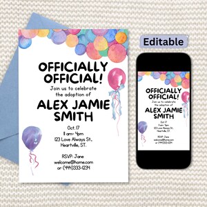 Adoption Party Invite Editable Canva Template Gotcha Day Printable Digital Invitation finalization Adoption Baby Shower Celebration