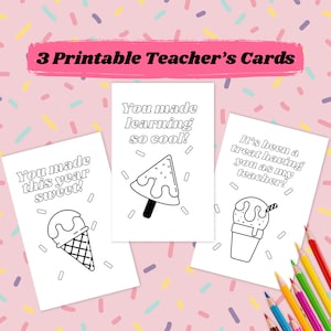Ice Cream Teacher Thank You Card Printable Appreciation Gift- Coloring Kids Activity End of School Year DIY kindergarten Instant Download