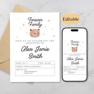Baby Adoption Party Invitation: Editable Teddy Bear Template (Digital Download, 5x7 inch, Canva template)