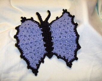 Hand Crocheted Butterfly Potholder/Hot Pad Lt Blue
