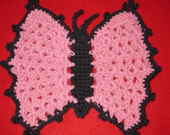 Hand Crocheted Butterfly Potholder/Hot Pad - New Rose Pink