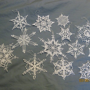 13 Handmade Snowflakes Lot 2a Crocheted White