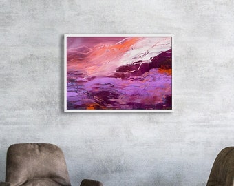 SACRED EARTH A3 abstract print taken from an original acrylic painting. Lilac, maroon, orange and rose, dramatic and textural wall decor
