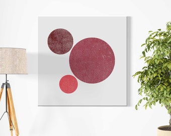 Geometric artwork, textural, 3D canvas print, 2 sizes, ready to hang, abstract, 3 circles, brick, rose, coral, minimalist, wall decor