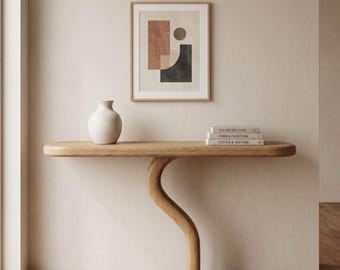Handmade Oak Console Table - Sculptural Wall Mounted Entryway Table - Modern Floating Hallway Shelf Table - Minimal Wood Entry Dresser