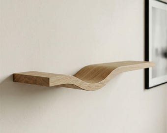 Curved Oak Wall Shelf, Handmade Wooden Floating Shelf, Modern Wave Shelf, Minimalist Wall Decor, Solid Wood Shelf, Japandi Shelf