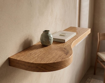 Handmade Curved Oak Floating Shelf, Sculptural Wall Shelf, Solid Wood Japandi Shelf, Minimalist Scandinavian Home Decor
