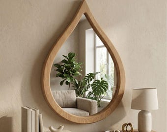 Curved Oak Wood Mirror, Handmade Organic Wall Mirror, Japandi Minimalist Design
