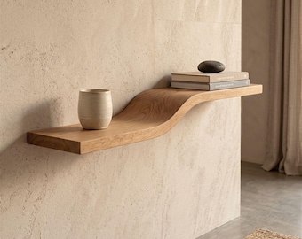 Curved Oak Wall Shelf, Handmade Custom Wooden Floating Shelf