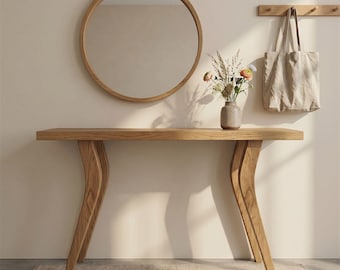 Handmade Solid Oak Console Table - Minimalist Entryway Table, Modern Wood Sofa Table, Japandi Hallway Furniture, Custom Size Console