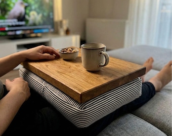 Personalized Solid Oak Lap Tray with Cushion – Cozy Home Desk