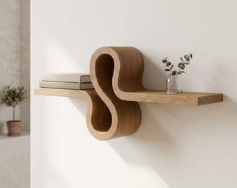 Curved Oak Wall Shelf, Handmade Sculptural Wooden Floating Shelf