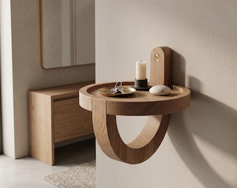 Small Oak Wall Shelf, Round Wooden Floating Shelf, Minimal Bathroom Shelf, Bedside Wall Shelf, Custom Handmade Solid Wood Decor