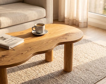 Mesa de centro de roble orgánico - Mesa baja de madera hecha a mano - Mesa de centro moderna y escultural - Muebles minimalistas de estilo Japandi para sala de estar