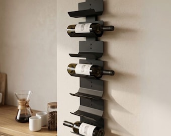 Modern Vertical Metal Wine Rack, Minimalist Wall Mount Wine Holder, Space Saving Bar Decor